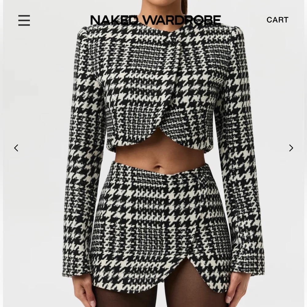 Naked Wardrobe Black and White Houndstooth Mini Skirt